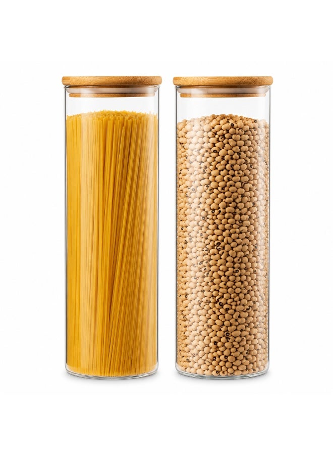 Blackstone Borosilicate Glass Pantry Storage Jars With Airtight Bamboo Lid For Pasta Rice Coffee YK4101 (2Pcs, 1500ML Each) - Image 1