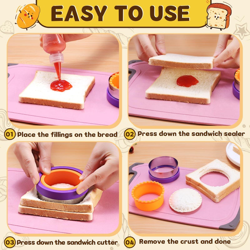 Jaystate 12 Pcs Sandwich Cutter and Sealer Set, Bread Decruster Pancake Maker DIY Cookie Cutters Vegetable Cutter Shapes for Kids, Ideal for School Lunch Boxes and Bento Boxes Boys Girls - Image 3