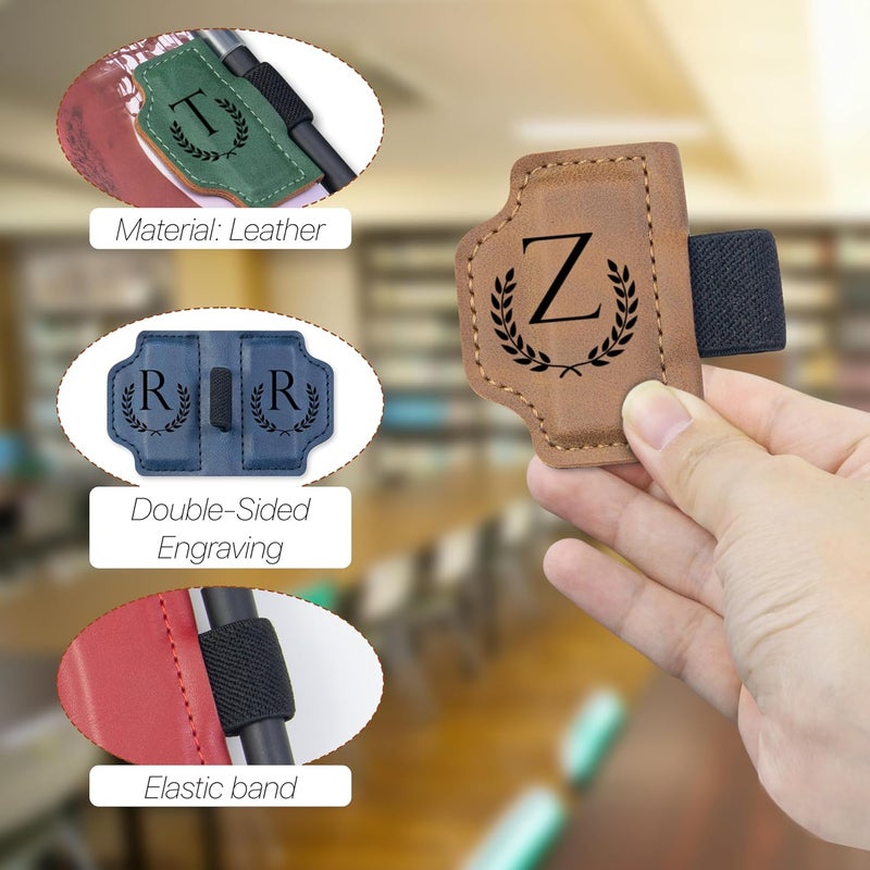 علامة تصنيف مخصصة من Bygone Mark مع حامل قلم، حامل قلم مغناطيسي من جلد مخصص من Erebloom مزود بالأحرف الأولى للقراء من الرجال والنساء، محبي الكتب (اللون الأحمر، X) - Image 3