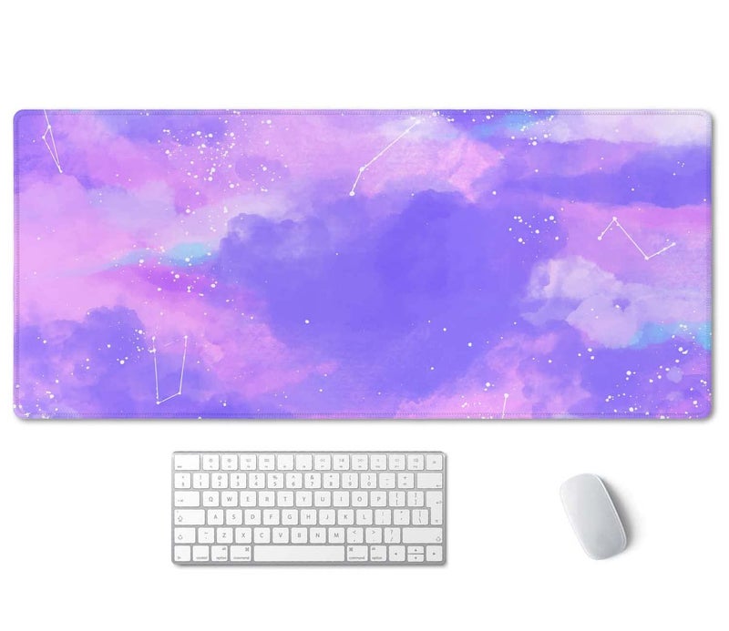 SSOIU Pink Pastel Desk Mat, Gorgeous Starry Sky Desk Pad, Cute Large Gaming Mousepad, Gamer Girl Desk Pad 35.5" X 15.7", Non-Slip Laptop Computer Keyboard Mousepad for Office and Home - Image 1