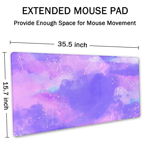 SSOIU Pink Pastel Desk Mat, Gorgeous Starry Sky Desk Pad, Cute Large Gaming Mousepad, Gamer Girl Desk Pad 35.5" X 15.7", Non-Slip Laptop Computer Keyboard Mousepad for Office and Home - Image 2