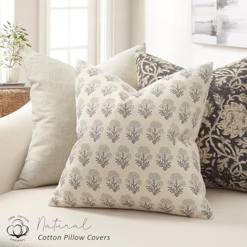 DKwizme Farmhouse Floral Pillow Covers 20x20 Set of 2 Country Botanical Throw Pillow Cover for Sofa Couch Bed Living Room Rustic Vintage Flower Cushion Covers Cottage Home DecorRustic Gray - Image 3