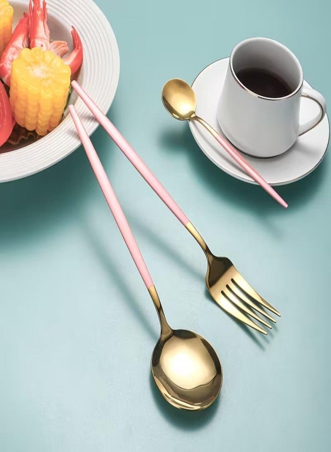 P Plus Fire Stainless Steel Tableware Western Style Steak Knives, Forks, Spoons Set Silverware Kitchen Cutlery Set Utensils Flatware Sets for Dinner, Party, Daily Use (Pink, Set of 12) - Image 5