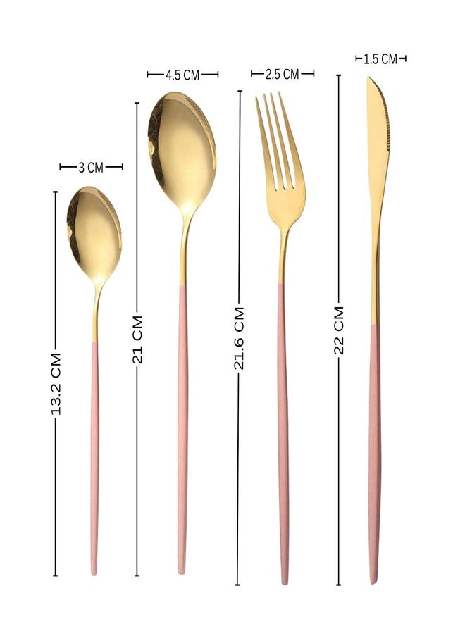 P Plus Fire Stainless Steel Tableware Western Style Steak Knives, Forks, Spoons Set Silverware Kitchen Cutlery Set Utensils Flatware Sets for Dinner, Party, Daily Use (Pink, Set of 12) - Image 2