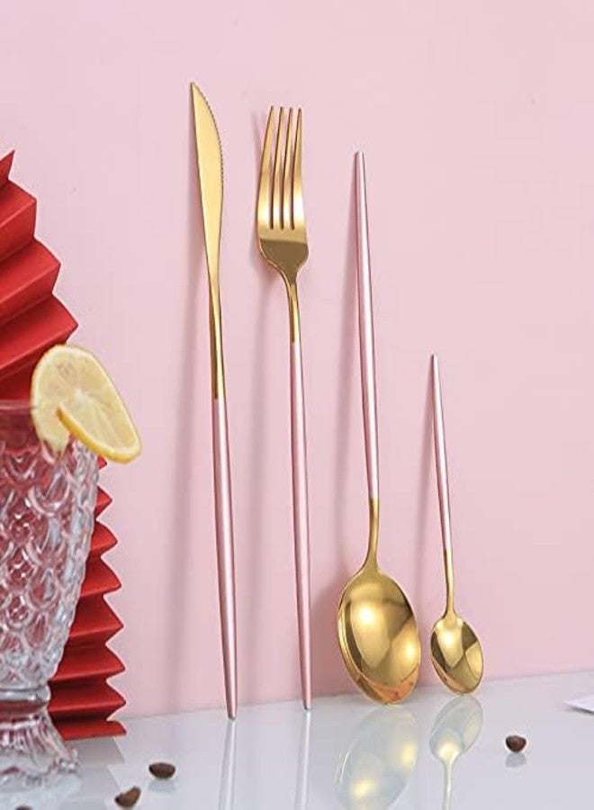 P Plus Fire Stainless Steel Tableware Western Style Steak Knives, Forks, Spoons Set Silverware Kitchen Cutlery Set Utensils Flatware Sets for Dinner, Party, Daily Use (Pink, Set of 12) - Image 4
