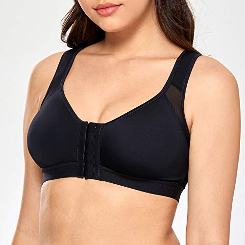DELIMIRA Women's Full Coverage Front Closure Wire Free Back Support Posture Bra Black 40D - Image 2