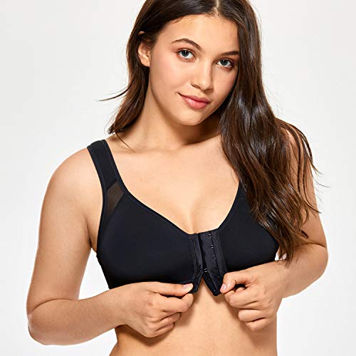 DELIMIRA Women's Full Coverage Front Closure Wire Free Back Support Posture Bra Black 40D - Image 5