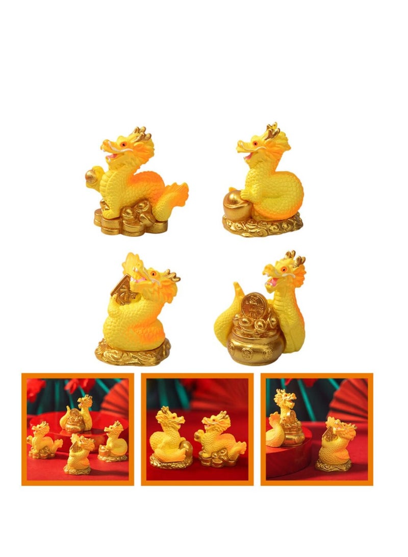 Excefore 4 قطع تمثال تنين صغير للسنة الصينية الجديدة، تمثال تنين زودياك صيني ذهبي 2024 سنة التنين، مجموعة هدايا للمكتب والمنزل - Image 5