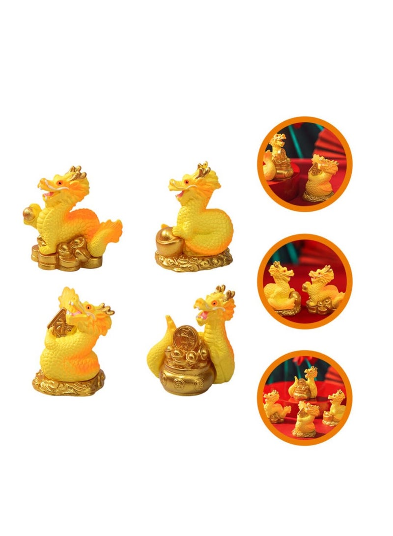 Excefore 4 قطع تمثال تنين صغير للسنة الصينية الجديدة، تمثال تنين زودياك صيني ذهبي 2024 سنة التنين، مجموعة هدايا للمكتب والمنزل - Image 4