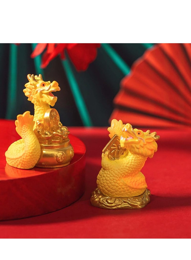 Excefore 4 قطع تمثال تنين صغير للسنة الصينية الجديدة، تمثال تنين زودياك صيني ذهبي 2024 سنة التنين، مجموعة هدايا للمكتب والمنزل - Image 2