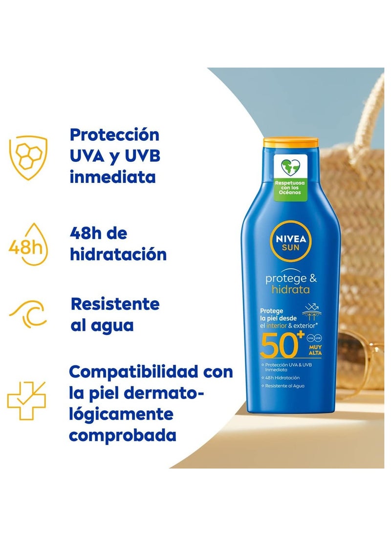 Nivea NIVEA SUN Protect & Moisture Sun Cream Lotion SPF 50 (400 ml), Sun Lotion with Vitamin C and Hyaluron, Provides 48H Moisture and Immediate UVA & UVB Protection, Water-Resistant, Leaves No White Cast  - Image 2