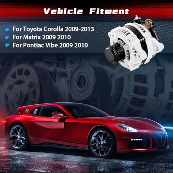 IKASEFU New Alternator for Toyota Corolla 2009-2013, for Matrix 2009 2010, for Pontiac Vibe 2009 2010,for Scion XD 2008-2014,Replace OE 11385, 104210-5490, 27060-0T040, 27060-0T041,12V 100A 6-Groove Pulley CW - Image 2