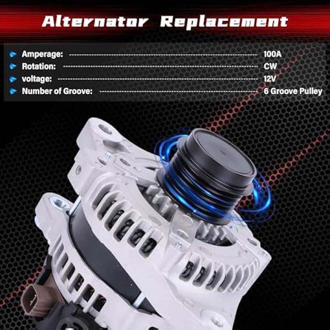 IKASEFU New Alternator for Toyota Corolla 2009-2013, for Matrix 2009 2010, for Pontiac Vibe 2009 2010,for Scion XD 2008-2014,Replace OE 11385, 104210-5490, 27060-0T040, 27060-0T041,12V 100A 6-Groove Pulley CW - Image 3