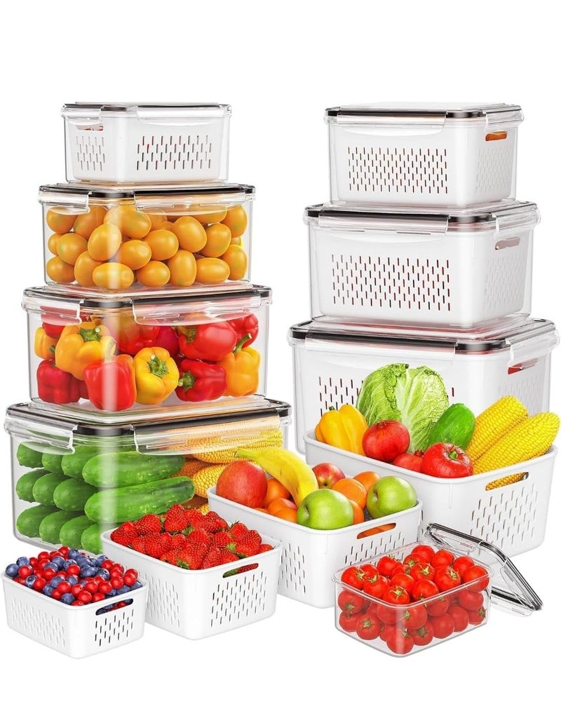 MEDALLIX Refrigerator Storage Containers - Set of 4, BPA-Free, Airtight, Leakproof Kitchen Organizer for Fruits, Vegetables, Food Storage - Stackable, with Drain Basket, Polypropylene (White) - Image 3