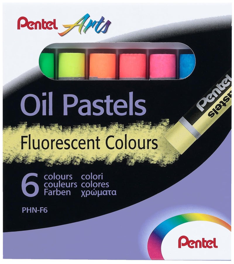 Pentel Fluorescent Oil Pastels Set of 6 Assorted Colours, PHN-F6 - Image 3