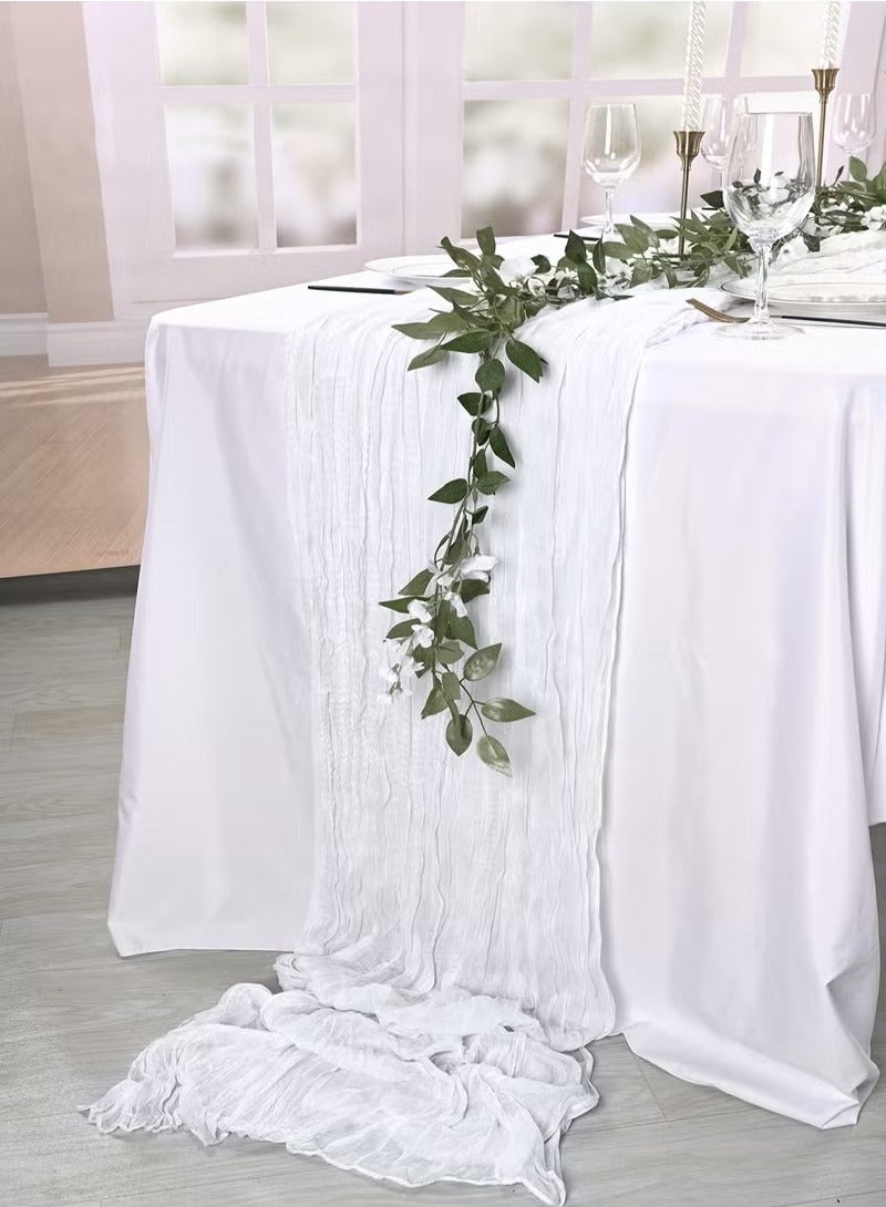 YANCI 90CM*300CM Bohemian Cheese Cloth Tablecloth or Table Runner 90CM*300CM– Soft Woven Polyester, Flowing Drape Design – Rustic Boho Style for Wedding, Birthday, Bridal Shower, Holiday, Romantic Table Setting – Reusable, Washable, Durable Decor - Image 1