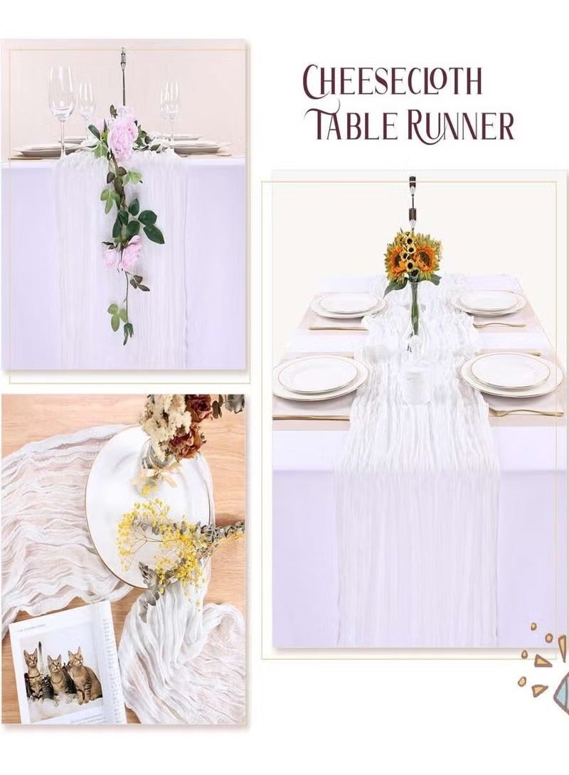 YANCI 90CM*300CM Bohemian Cheese Cloth Tablecloth or Table Runner 90CM*300CM– Soft Woven Polyester, Flowing Drape Design – Rustic Boho Style for Wedding, Birthday, Bridal Shower, Holiday, Romantic Table Setting – Reusable, Washable, Durable Decor - Image 3