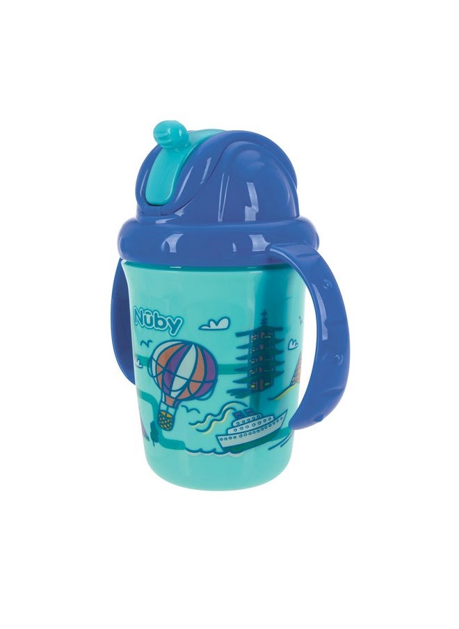 Nuby - Nuby No-Spill Trainer Soft Straw Two Handle Cup | Flip-n Sip | 2 Pack: Blue Animals & Blue Cars, Aqua Travel & Blue Animals or Pink Animals & Aqua Ocean | 8oz/ 240 ml | 12+ Months - Image 1
