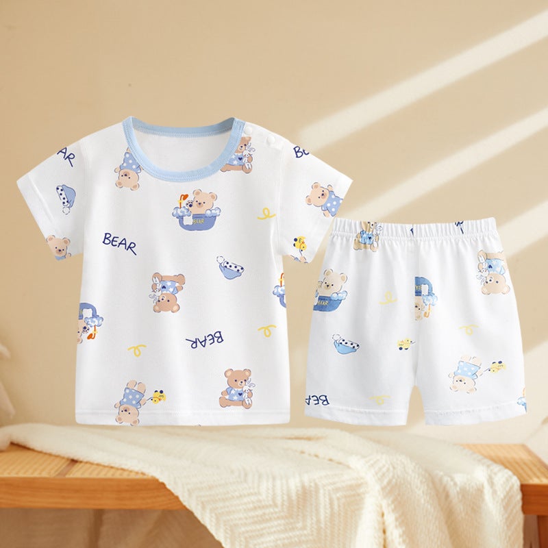 Baby Summer Thin Short-sleeved Shorts suit Pure Cotton Outfit Children''s Underwear Two-piece Pack Men''s and Women''s Baby Summer Clothes - Image 1