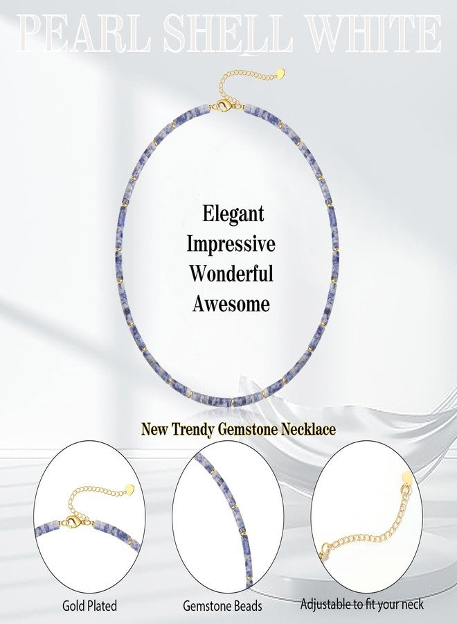 Btysun Blue Beaded Necklace, Gold Choker Necklaces for Woman Sister Christmas Beaded Necklaces for Women Trendy Stocking Stuffers Anniversary Christmas Gift for Sister Daughter Summer Beach Jewelry - Image 3