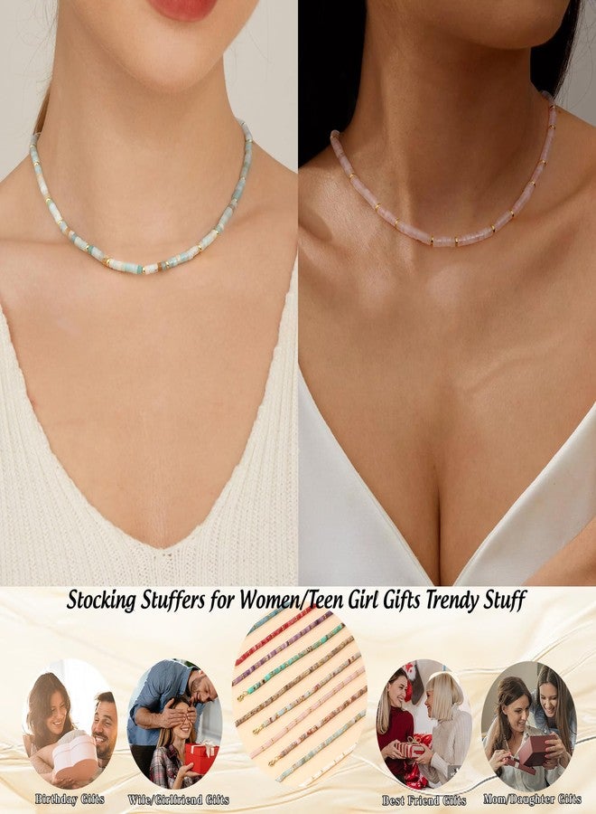 Btysun Blue Beaded Necklace, Gold Choker Necklaces for Woman Sister Christmas Beaded Necklaces for Women Trendy Stocking Stuffers Anniversary Christmas Gift for Sister Daughter Summer Beach Jewelry - Image 5