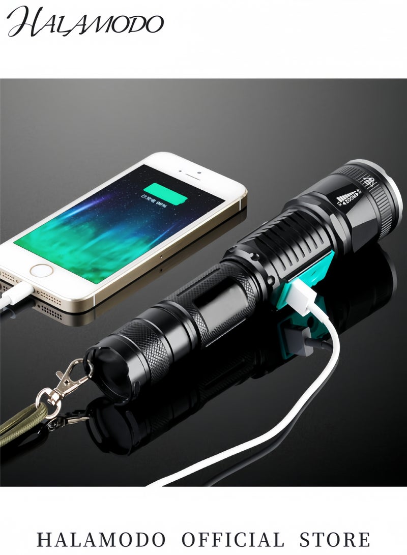 HALAMODO Rechargeable High Lumens USB Charging Flashlight LED Tactical Torch with 5 Modes Waterproof Zoomable Long Battery Life for Outdoor Camping Emergency Hiking Biking  - Image 3