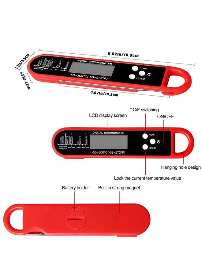 JS Instant Read Food Thermometer with Magnet LCD Screen, Foldable Long Probe and Function, Meat Thermometer Probe for Kitchen, BBQ, Water, Milk, Cooking Food (Red) - Image 2