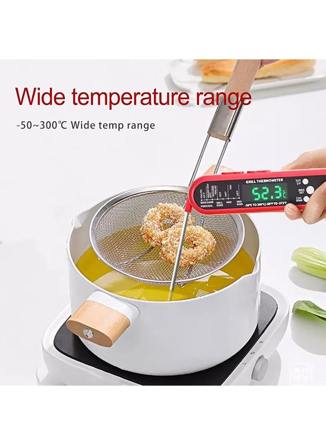 JS Instant Read Food Thermometer with Magnet LCD Screen, Foldable Long Probe and Function, Meat Thermometer Probe for Kitchen, BBQ, Water, Milk, Cooking Food (Red) - Image 5