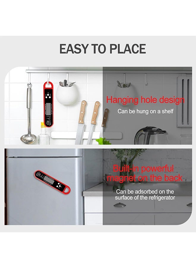 JS Instant Read Food Thermometer with Magnet LCD Screen, Foldable Long Probe and Function, Meat Thermometer Probe for Kitchen, BBQ, Water, Milk, Cooking Food (Red) - Image 4