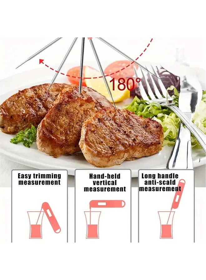 JS Instant Read Food Thermometer with Magnet LCD Screen, Foldable Long Probe and Function, Meat Thermometer Probe for Kitchen, BBQ, Water, Milk, Cooking Food (Red) - Image 3