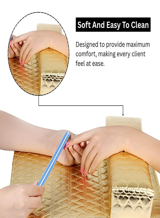 NYSA Professional Gold Nail Arm Rest with Waterproof Desk Pad - Premium PU Leather Hand Rest Pillow for Manicure & Pedicure - Ergonomic Nail Table Station Accessory for Acrylic & Gel Nails - Salon & Home Use - Image 3