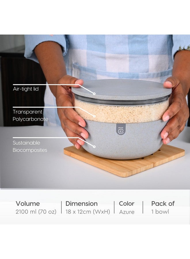 Eha Earth Friendly Ecovue Storage Containers For Kitchen | Bowl With Lid | 2100 ml| Storage Bowls Made with Rice Husk | Bowl With Spoon/Scoop | Pack Of 1 | Azure - Image 2