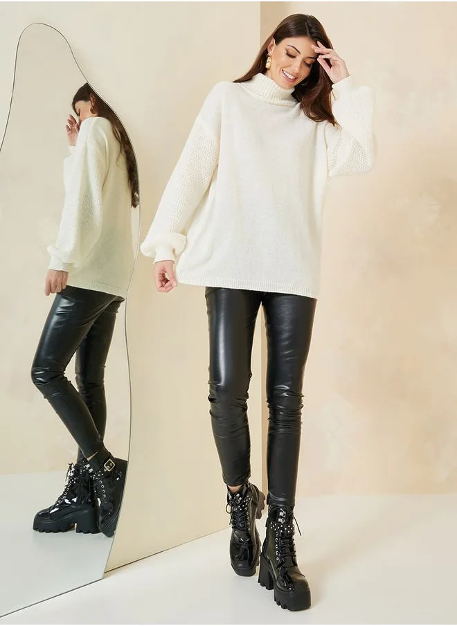 ستايلي Oversized Volume Sleeve Turtle Neck Sweater