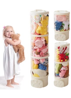 XiuWoo Toys Organizer 3-Tier Clear Stackable Separable Animal Storage Tube, Transparent Doll Organizer, Toy Display Bucket, Stuff Plushie Toys Tube, Plush Doll Storage, Toy Storage Rack, Home storage rack, Dispaly Rack  - Image 1