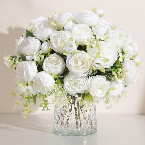 Luyue 8 Packs Peonies Artificial Flowers Vintage Faux Peony Bouquet Fake Flower for Vase Silk Floral Arrangements for Table Centerpiece Wedding Decoration Indoor Home Decor - Image 1