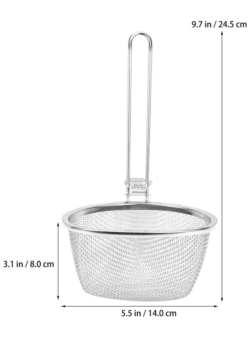 Stainless Steel Fine Mesh Spider Strainer Kitchen Fine Sieve Mesh Strainer with Hanging Handle for Pasta Noodles Dumplings, Ramen