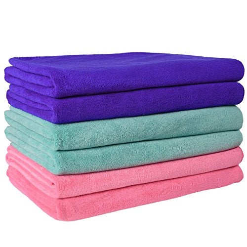 JML Microfiber Towels, Bath Towel Sets (6 Pack, 27" x 55") - Extra Absorbent, Fast Drying, Multipurpose for Bath, Swimming, Fitness, Sports, Yoga, Dark Blue/Green/Pink - Image 1