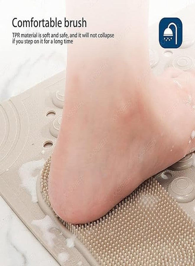 Nirgun Empex Anti-Skid Bath Mat with Foot Scrubber - Silicone Shower Mat with Suction Cups & Drain Holes | Non-Slip Bathroom Floor Mat for Kids & Adults (70 x 35 cm, Beige) - Image 2