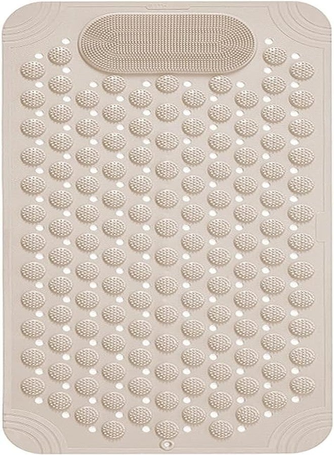 Nirgun Empex Anti-Skid Bath Mat with Foot Scrubber - Silicone Shower Mat with Suction Cups & Drain Holes | Non-Slip Bathroom Floor Mat for Kids & Adults (70 x 35 cm, Beige) - Image 1