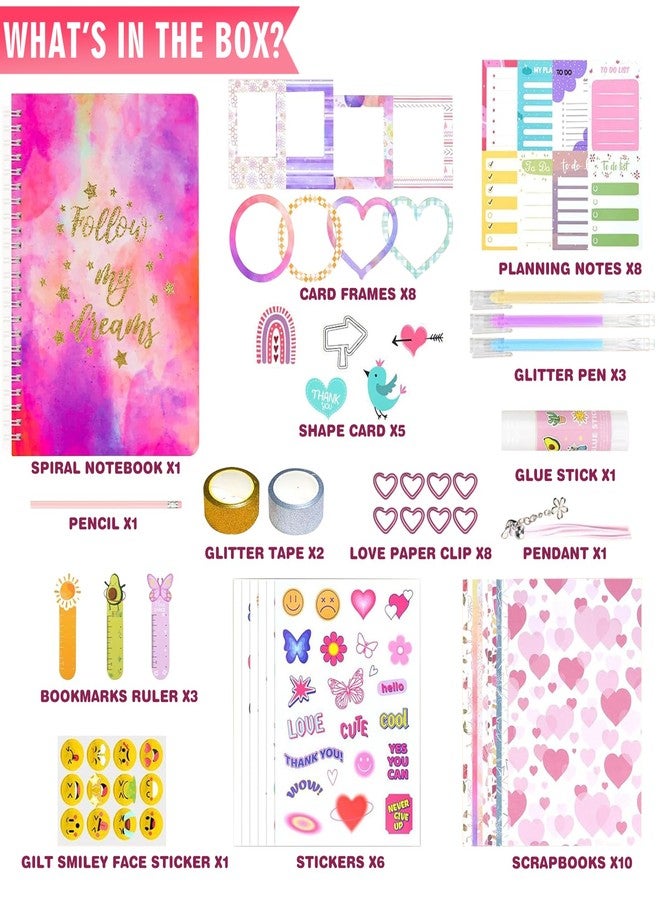 MEGUO DIY Journal Kit for Girls - 50+ pcs Journal Set for Tween Teen Girls,Scrapbook Diary Stationery Supplies Set, Journaling Art Kit,Ideal Birthday Christmas Gift for Girls 6 7 8 9 10 11 12 13 14 - Image 2