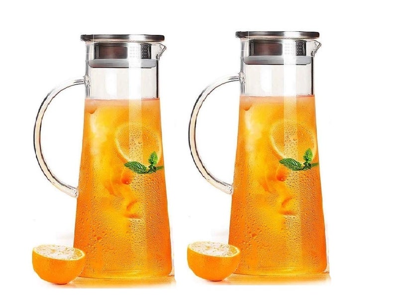 FIMBRIA طقم من 2 إبريق ماء زجاجي مع غطاء إبريق زجاجي لإبريق الماء الساخن إبريق حليب زجاجي إبريق ماء زجاجي لطاولة الطعام 1300 مل - Image 1