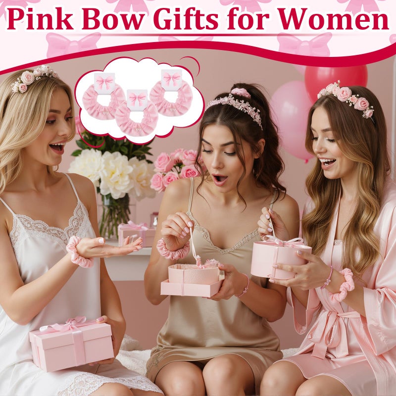 Hoteam 24 Sets Coquette Party Gifts Bulk Adjustable Coquette Bow Braid String Bracelets Pink Hair Scrunchies with Bow Cards Cheerleader Birthday Party Favor for Cheer Dance Team Friends Gift - Image 5