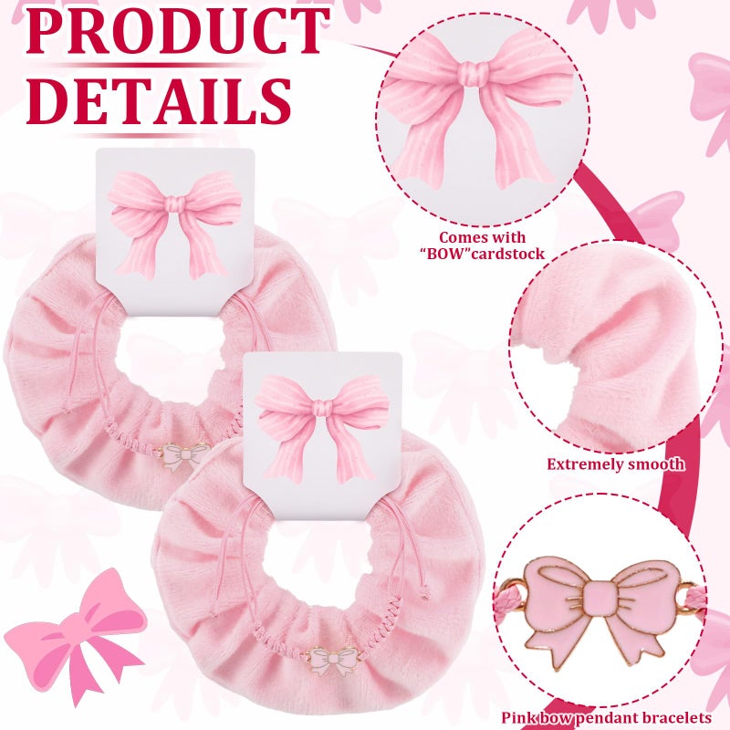 Hoteam 24 Sets Coquette Party Gifts Bulk Adjustable Coquette Bow Braid String Bracelets Pink Hair Scrunchies with Bow Cards Cheerleader Birthday Party Favor for Cheer Dance Team Friends Gift - Image 3