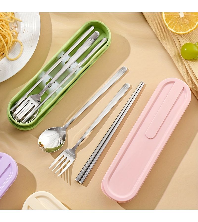 A 316 Stainless Steel Portable Cutlery Set 3 Piece Spoon And Chopsticks With Cherry Powder Storage Box For Outdoor Trips - Image 2