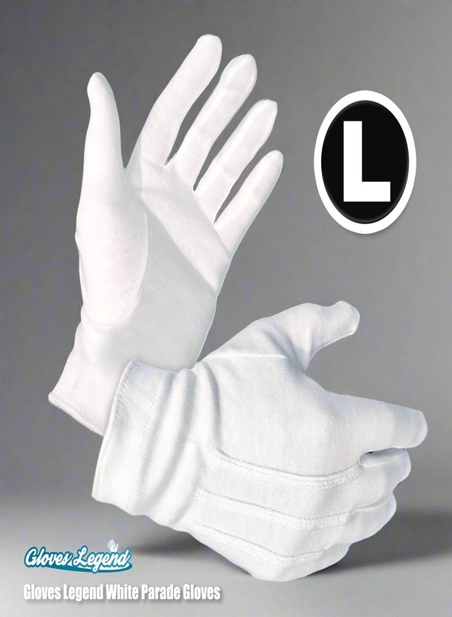 Gloves Legend 1 Pair (2 Gloves) - Gloves Legend - 100% Cotton White Marching Band Parade Formal Dress Gloves For Men - Large - Image 2