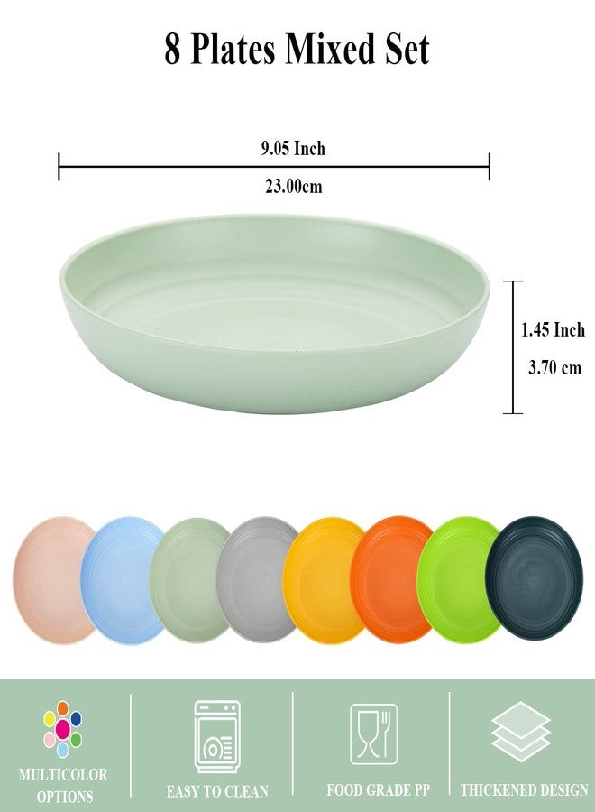 Berglander 9 Inch Plastic Deep Dinner Plates Set of 8 Colors, Reusable and Sturdy Unbreakable Dishes Set for Pasta Bowls,Ramen,Drop Resistant, BPA Free Dinnerware Microwave Safe Dishwasher Safe - Image 2