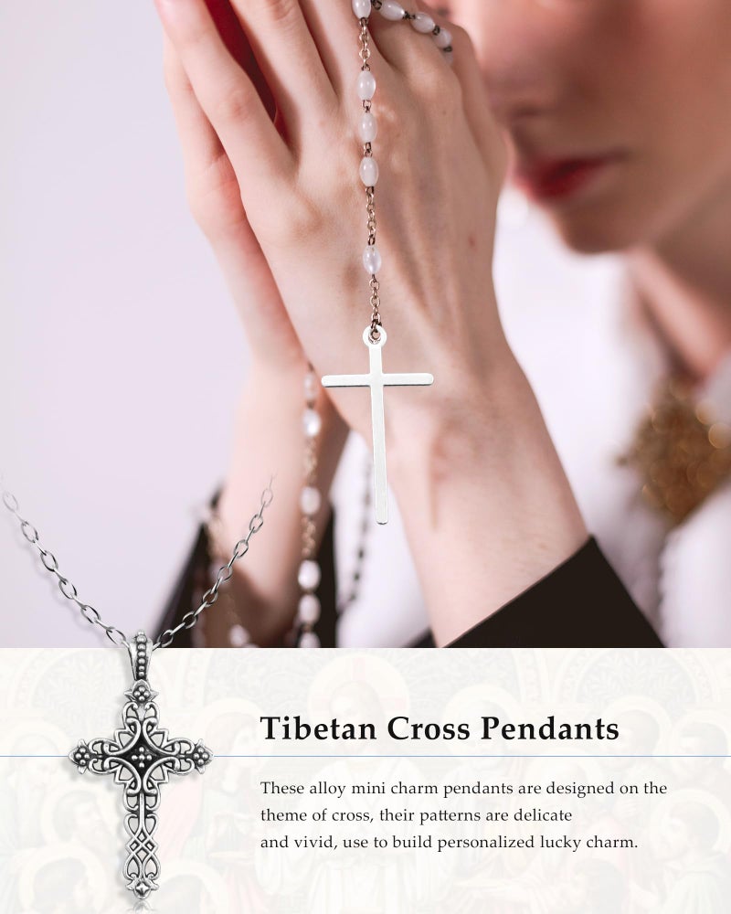 YETOOME 60 Pcs Antique Silver Cross Charms, Alloy Crucifix Pendant Connector for Bracelet Earrings Necklace Jewelry Making (15 Styles) - Image 4