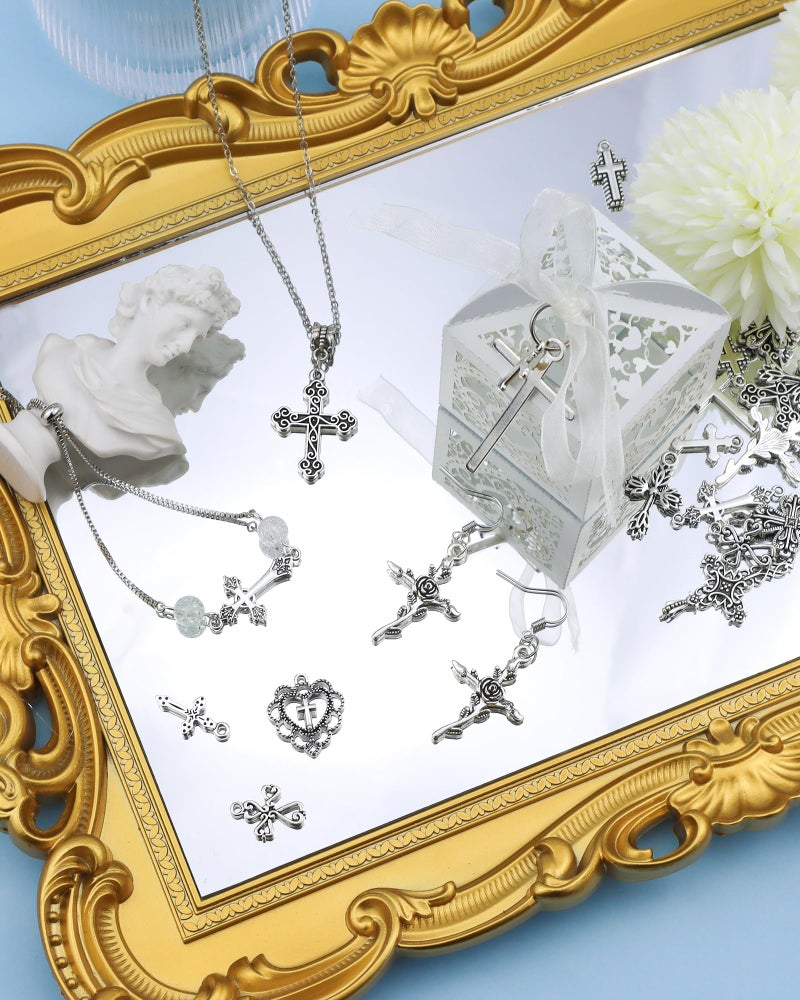 YETOOME 60 Pcs Antique Silver Cross Charms, Alloy Crucifix Pendant Connector for Bracelet Earrings Necklace Jewelry Making (15 Styles) - Image 5