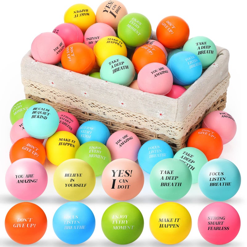 Sotiff 100 Pcs Stress Balls Bulk for Adults Colorful Foam Stress Relief Gift Toys with Motivational Quotes Squeeze Balls for Office Relief Employee AppreciationTen ColorsTeam Building - Image 3