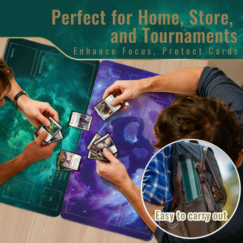 FROGIGO Stellar Forest Playmat for MTG â€“ 24"x14" Galaxy Green Tree Game Mat with Play Zones & Prismatic Playmat Tube, Non-Slip Rubber Table Mat for Magic The Gathering - Image 5